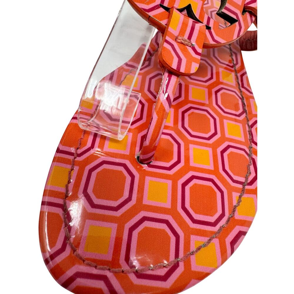 TORY BURCH Yellow Pink Geometric Print Patent Leather Miller Sandals Size 8 - Picture 4 of 12